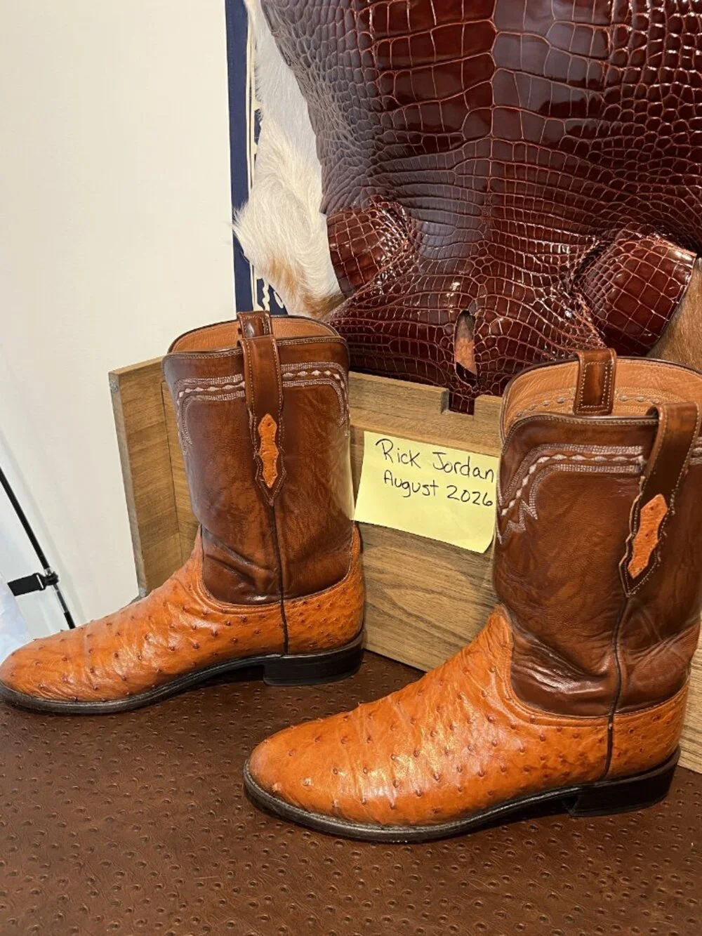 Lucchese 2000 Cognac Full Quill Ostrich Roper Cowboy Boots in men's Size 12B/11D